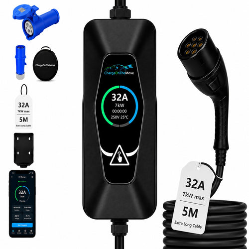 7 kW EV Charger Type 2 13AMP with wall mount , UK Industrial plug (CEE) 5 Meter/ 10 Meter Cable length Bluetooth/ Wifi App ChargeOnTheMove (MRS-EA2-07032AC)